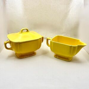 Homer Laughlin RIVIERA Creamer And Lidded Sugar - Yellow